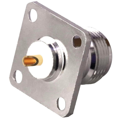 N-Type Socket - Nickel-Plated, Gold-Plated Copper Center, Solder Type, 4 Mounting Holes, 4-Pack, for PCB, Chassis, and Back Panels...