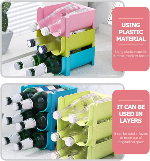 Hemoton Refrigerator Bottle Rack 3pcs Refrigerator Bottle Storage Rack Wine and Water Bottle Organizer Stackable Plastic Wine Rack Beer Can Storag...
