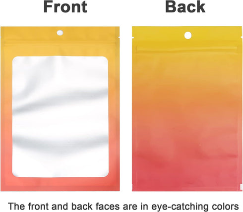 100 Pcs Resealable Mylar Ziplock Food Storage Bags, Gradient Color Smell Proof Bag with Clear Window, Packaging Pouch for Coffee Beans Candy Sampl...