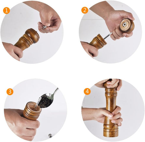 SZUAH Salt and Pepper Grinders, Oak Wooden Salt and Pepper Mills Shakers with Cleaning Brush & Wood Stand, Ceramic Rotor with Strong Adjustable Co...