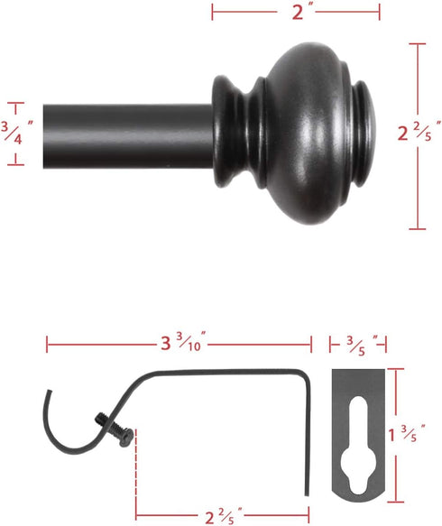 H.VERSAILTEX Window Curtain Rods for Windows 28 to 48 Inches Adjustable Decorative 3/4 Inch Diameter Single Window Curtain Rod Set with Classic Fi...