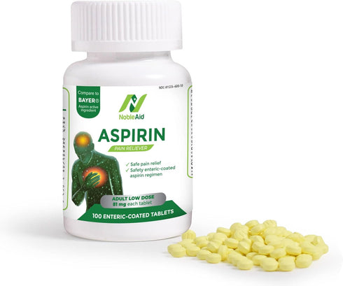 Pure Low Dose Baby Aspirin 81mg for Adults, 100 Count Enteric Coated Aspirin Tablets for Men and Women, Safe Relief for Symtoms Associated with He...