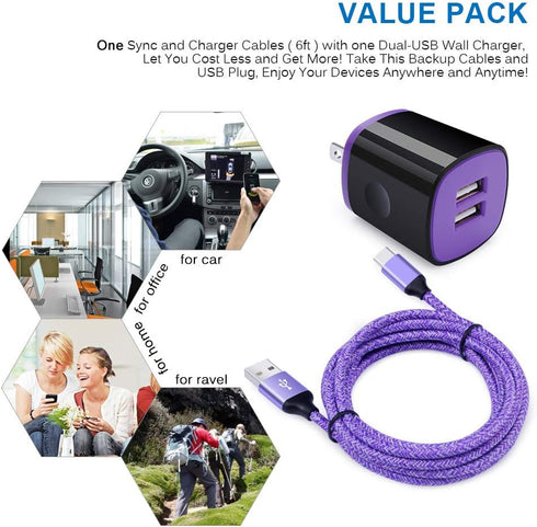 Type C Phone Charger, USB Wall Adapter Plug+6ft C Charger Cable for Samsung Galaxy S24 S23 S22 S21 S20 FE Z Flip 5 4 Z Fold5 A55 A35 A25 A15 A54 A...