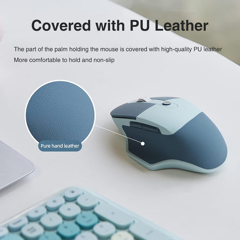 Ergonomic 2.4G & Bluetooth Dual Mode Wireless Mouse with PU Cover, Soundless Keys, Candy Colors, Compatible with Notebook, PC, Tablet, Smartphone ...