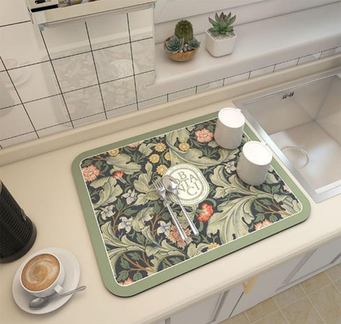 Colorful Coffee Maker Mat for Countertop Coffee Bar Drying Mat 12X16 Trimmable, PU Leather Surfa Absorbent Quick Drying Mat, Countertop Protection...