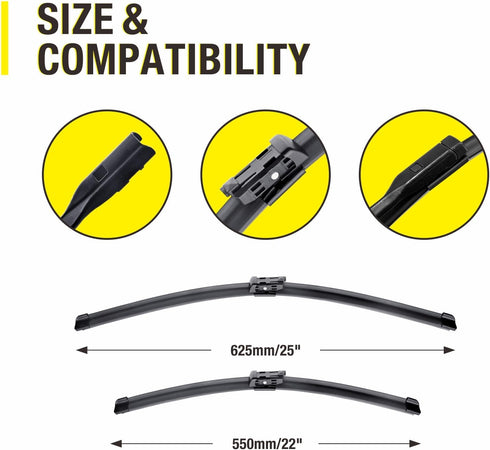 3 Wipers 25"/22"/15" Replacement For VW Volkswagen Tiguan 2022 2021 2020 2019 2018 (Set of 3), 25 Inch+22 Inch Windshield Wiper Blades with 15 Inc...