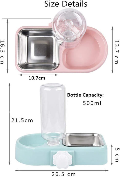 Cage Dual Bowl, Crate Hanging Double Dog Cat Bowls, Pet Water and Food Bowl Set with Automatic Water Dispenser Bottle Detachable Stainless Steel B...