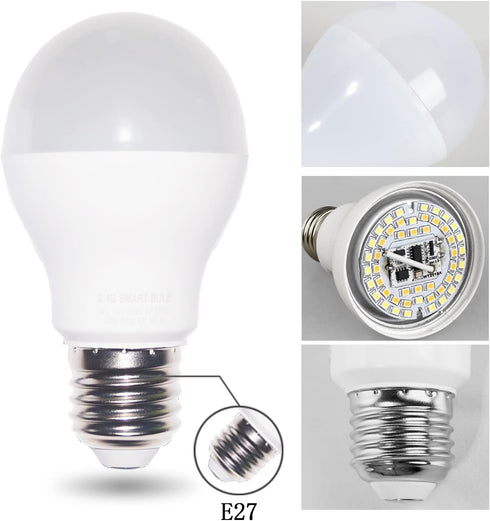 Smart Led Light-Bulb Dimmable with Remote-Control E27 9W Light Bulbs Adjustable Color Temperature (Warm/Cool) and Brightness, 2 Pack (2 Bulbs + 1 ...