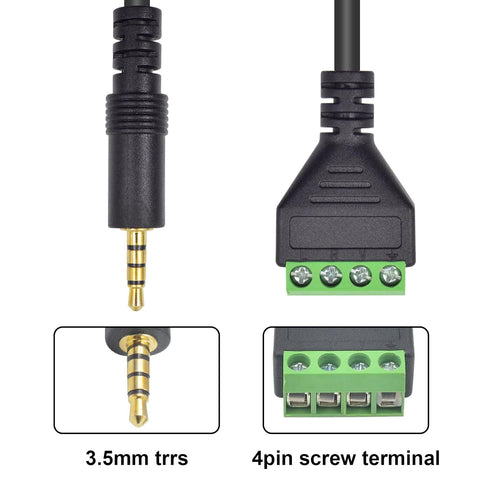 Poyiccot 3.5mm Screw Terminal Block Cable, 2Pack 3.5mm to Speaker Wire Adapter Cable 3.5mm (1/8inch) TRRS Stereo Male to 4 Pin/Way Female Bolt Scr...