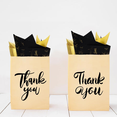 Whaline 100 Sheets Black Gold Tissue Paper Gold Thank You Gift Wrapping Paper Metallic Decorative Art Paper for DIY Crafts Birthday Baby Shower Pa...