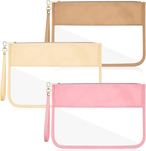 3 Pcs Preppy Makeup Bag Clear Zipper Pouches for Travel Clear PVC Flat Pouch Nylon Clear Makeup Bags Cosmetic Travel Clear Toiletry Bags Clear Mak...
