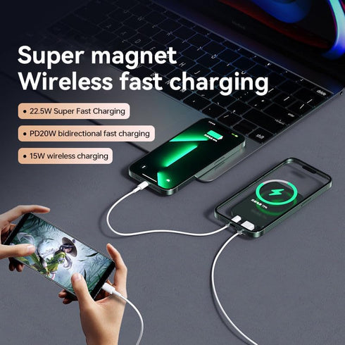 Fast Charging Magnetic Power Bank Wireless Charging Type C Quick Charge Support and Lightning Cable Compatible Port, LED Display Ultra Slim High C...
