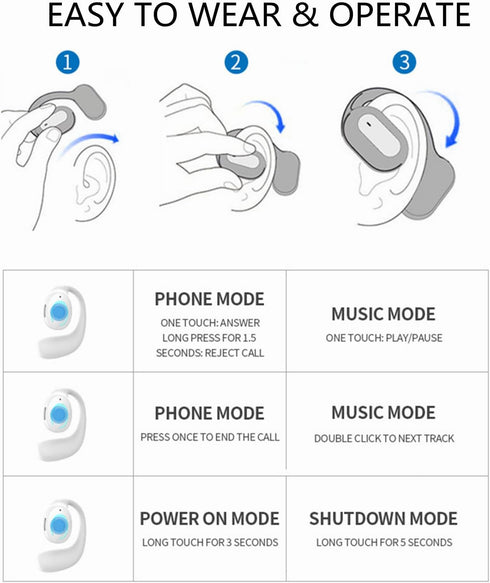 Open Ear Bluetooth 5.3 Headphones,Single Wireless Earbuds with Earhooks,Noise-Cancellation Stereo Sound 36 Hours Playtime Sports Earpiece for Runn...