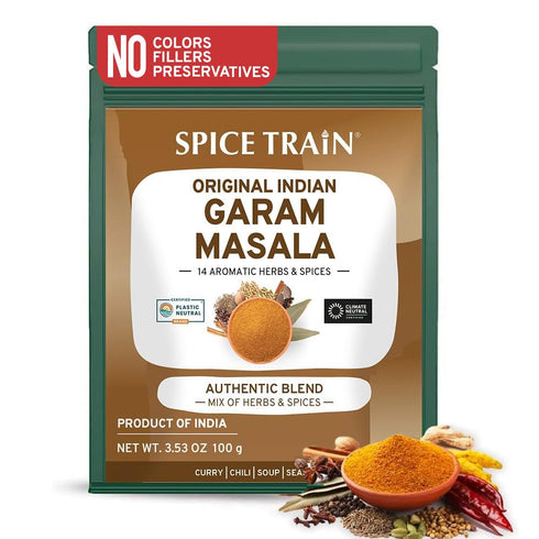 SPICE TRAIN, Garam Masala Powder (3.53oz/100g) Blend of 14 Indian Spices | Aromatic, Gluten Free & Non GMO | 100% Pure, No Fillers, Perfect For Co...