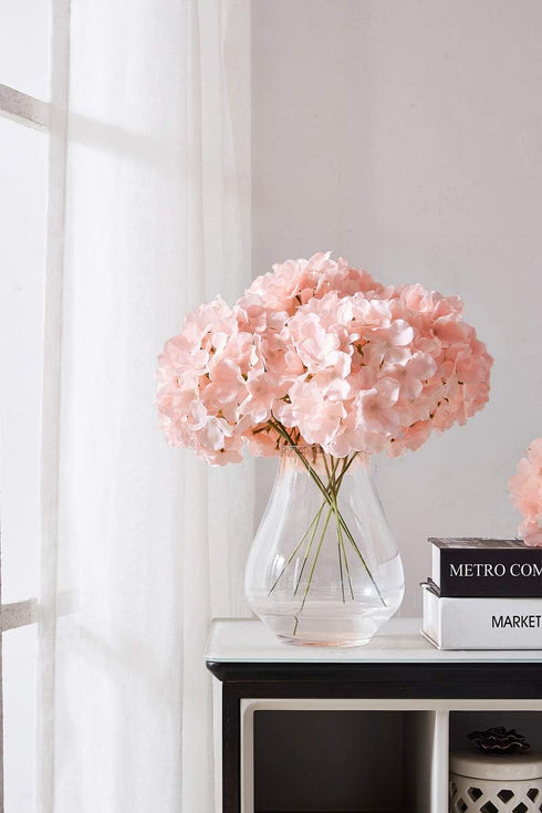 Artificial Hydrangea Flowers Blush Heads 10 Fake Hydrangea Silk Flowers for Wedding Centerpieces Bouquets DIY Floral Decor Home Decoration with St...