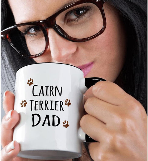 3dRose Cairn Terrier Dog Dad-Doggie by Breed-Brown Muddy paw Prints Love Mug, 11 oz, Black...