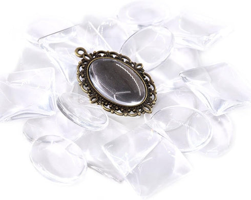 Glarks 48-Pieces Oval and Square Pendant Trays with Glass Cabochon Dome Tiles Clear Cameo for Crafting DIY Jewelry Making, 24 Sets...
