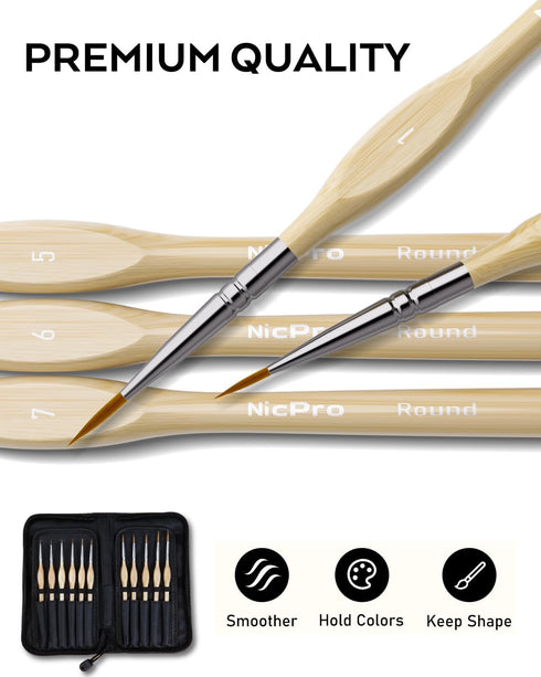 Nicpro 11 Pack Miniature Paint Brushes, Professional Fine Tip Detail Paint Brush, Artist Detail Brushes Set for Watercolor Oil Acrylic, Craft, Mod...