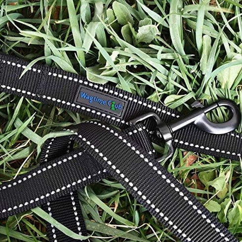 Wagtime Club Soft &Thick Dual Handle 6FT Dog Leash, Premium Nylon Double Padded Handles for Medium, Large or XLarge Dog (Reflective Black)...