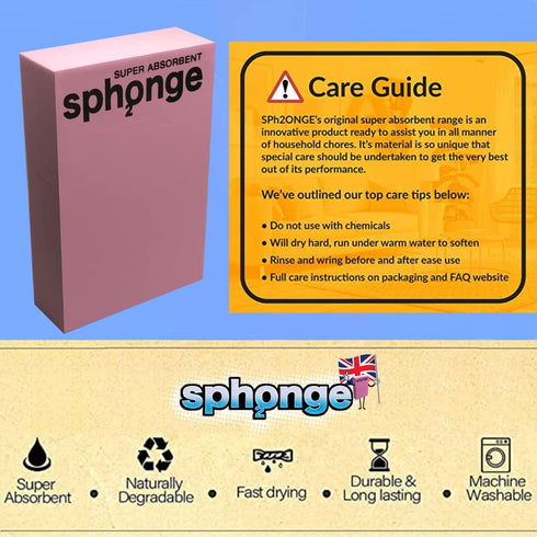 SPH2ONGE Super Absorbent Sponge and Cloths (Pink, Block Sponge)...