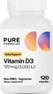 PureFormulas Vitamin D3 5,000 IU 125 mcg - Pure Vitamin D Supplement for Healthy Bone Formation, Teeth, Cardiovascular Health, and Immune Support ...