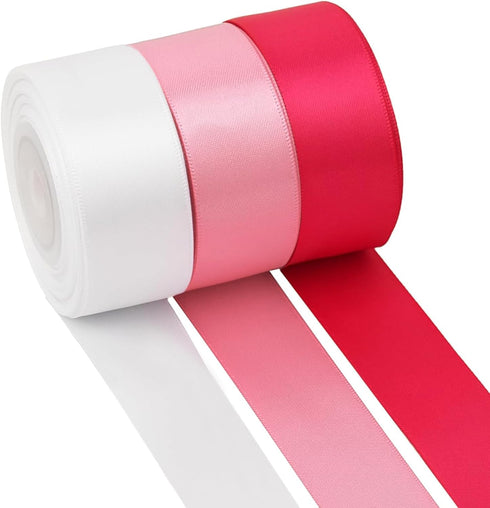 3 Pcs Double Faced Red Pink and White Satin Ribbon,1 inches Continuous 25 Yards,Bouquet Fabric Ribbons, Ribbons for Gift Wrapping, Weddings, Bow M...