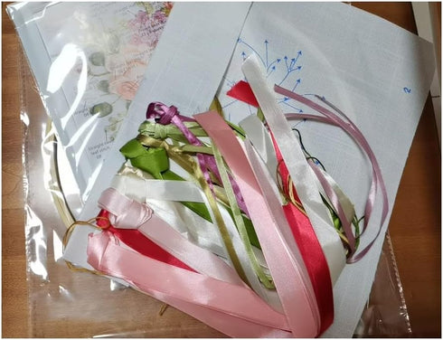 Egoshop Ribbon Embroidery Spring Flower Blooming Kit 3D Painting DIY Wall Decor Stamp Needle Work with Hoop (No Frame) X5002A...