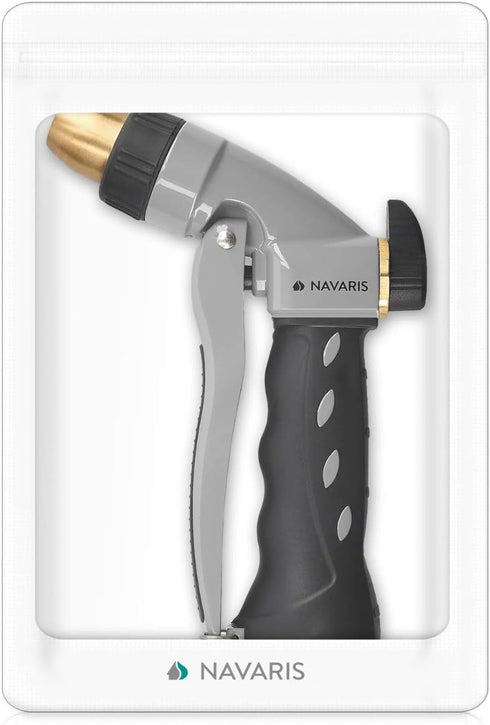 Navaris Garden Hose Nozzle Spray - High Pressure Metal Water Gun Sprinkler with Ergonomic Trigger for Lawn, Gardening, Car Washing, Watering Plant...