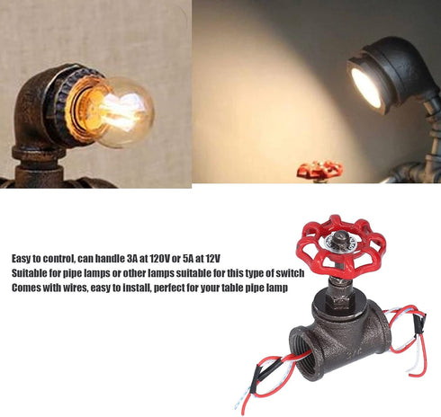 Retro Industrial 3/4in Stop Valve Rotating Light Switch, Unique Design, Suitable for Table Pipe Lamp, Steampunk Lamp Switch...