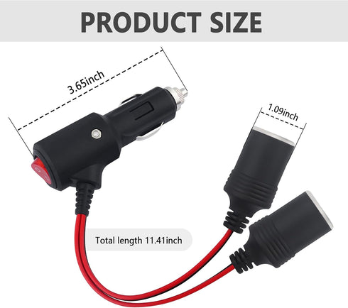 1 to 2 Car Cigarette Lighter Splitter with Switch,12-24V Car Charger Splitter with 15A Fuse,Automotive Cigarette Lighter Socket Universal Power Ad...