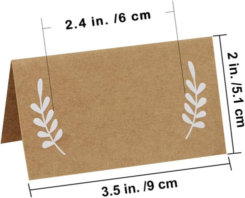 Supla 100 Pcs Place Cards with White Laurel Leaves Kraft Paper Cards Rustic Wedding Table Name Number Blank Table Tent Cards Table Name Tags Table...