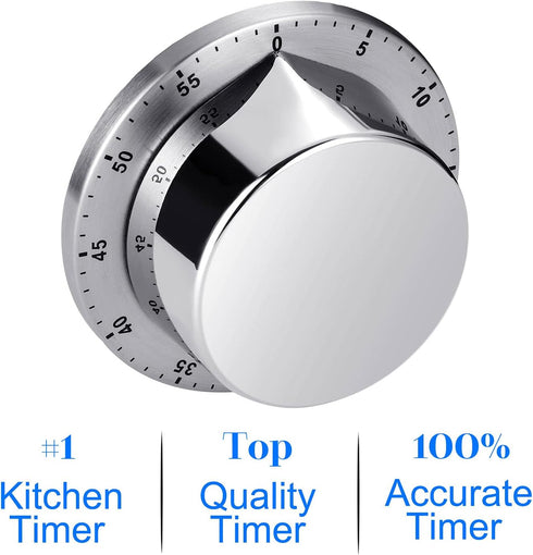 Kitchen Timer, Chef Cooking Timer Clock with Loud Alarm, No Batteries Required, 100% Mechanical - Magnetic Backing, Exquisite Stainless Steel Body...
