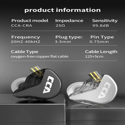 in Ear Monitor CCA CRA Ultra-Thin Diaphragm Dynamic Driver IEM Earphones Bass Earbuds with 2Pin Removable Cord,Compatible with iPhone Android,iPad...