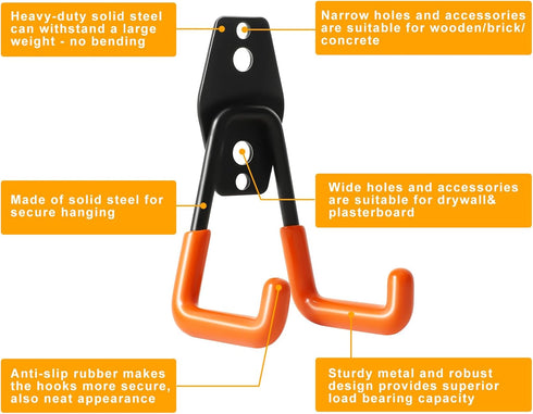 KURUI Heavy Duty Garage Hooks for Hanging, 2 Pack Garage Storage Hooks for Ladder Extension Cord Tool Cable, Wall Mount Small Utility U Hooks, Gar...