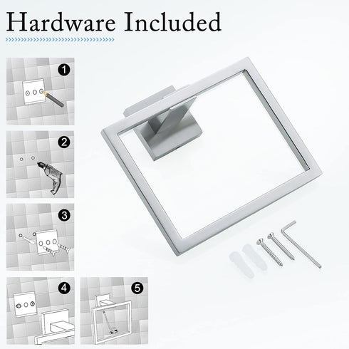 TNOMS Brushed Towel Ring Modern Square Hand Towel Bar,Towel Holder for Bathroom,Wall Mount Stainless Steel...