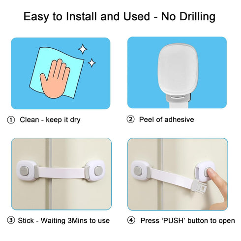 Fursafe&Q Baby Cabinet Locks, Child Safety Cabinet Proofing -Child Safety Strap Locks Adhesive Drawer Fridge Ovens Door Toilet Latches No Drill Mu...