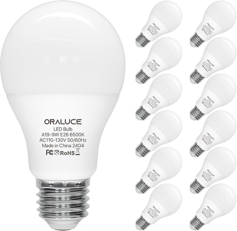 ORALUCE A19 LED Light Bulb, 60 Watt Equivalent, E26 Base LED Bulb 6500K Cool White, 9W Lightbulbs Non Dimmable, 900 Lumens, for Bedroom, Living Ro...