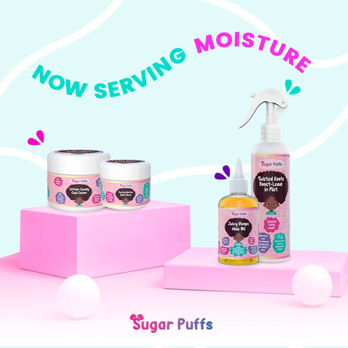 Sugar Puffs Hair Cream for Kids, Natural, Moisturizing, Defining, Enriched with Aloe Vera, Shea Butter, Flaxseed Seed Oils, Cotton Candy Scent, Cu...