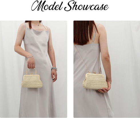 Lanpet Straw Clutch Purses for Women, Summer Evening Handbags, Woven Beach Shoulder Handbags for Party, Prom, Wedding...