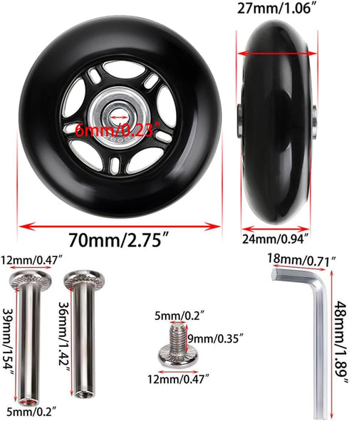 70mm x 24mm 2 Pcs Luggage Suitcase Replacement Wheels, Rubber Swivel Caster Wheels Bearings Repair Kits...