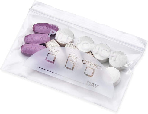 200 Piece Resealable Zipper Locking Pill Pouches - Daily AM PM Travel Medicine Organizer, Clear Reusable Write-On Labels for Vitamins and Medicati...