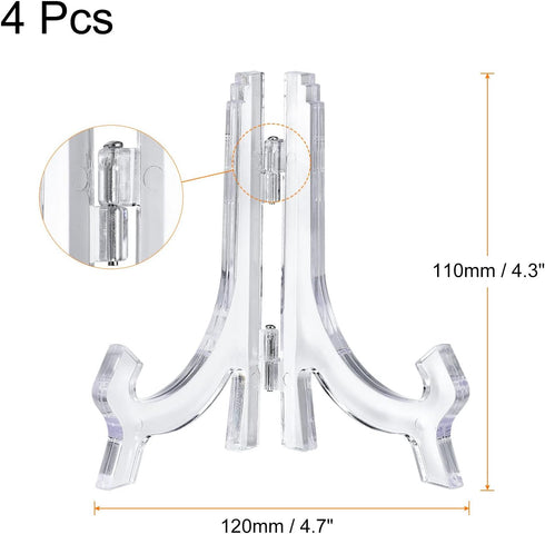 uxcell 4pcs 4.3" Easel Plate Holder, Plastic Folding Display Stand Clear for Decorative Picture Frame...