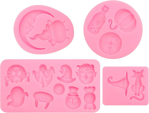 Halloween Candy Molds, Pumpkin Skull Ghost Silicone Molds, Witch Hat Cat Eyeballs Teeth Cake Decorating Chocolate Molds for Baking Fondant Cupcake...