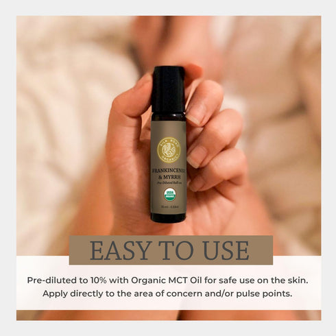 Organic Frankincense & Myrrh Essential Oil Roll On, 100% Pure USDA Certified Aromatherapy for Body Aches, Stiffness & Tingling, Stress Relief, & S...
