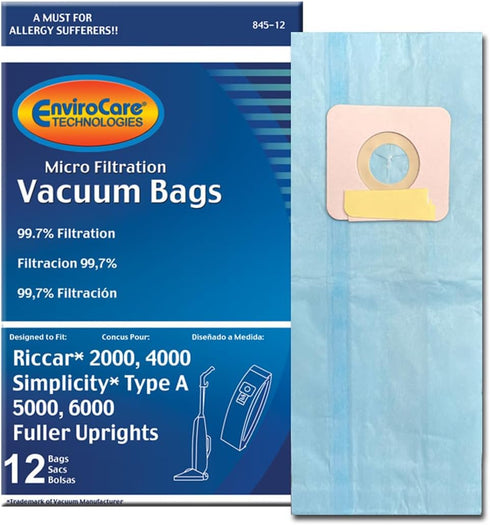EnviroCare Replacement Micro Filtration Vacuum Cleaner Dust Bags made to fit Riccar 2000, 4000 and Vibrance Series. Simplicity 5000, 6000 and Symm...