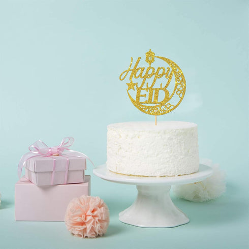 Gold Glitter Happy Eid Cake Topper - Ramadan Muslim Islamic Decoration - Muslim Islam Eid Celebration Decoration...