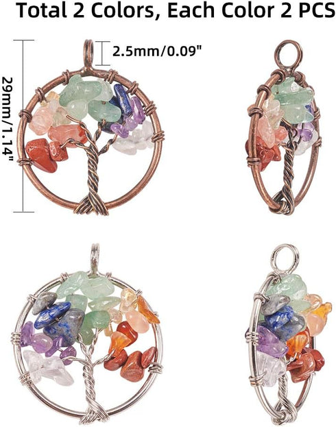 PH PandaHall 4pcs Tree of Life Pendant Charms Chakra Crystals Tree Life Charms Gemstone Chakra Crystal Stone Pendant Good Luck Yoga Charms for Chr...