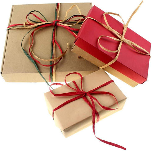 CREATRILL 3 Rolls Red Green Kraft 1/4" by 492 Feet Raffia Ribbon/String, 164 Feet Each Roll, Packing Paper Twine for Christmas...