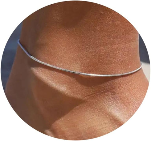 Anklet for Women 18K Gold Plated Dainty Thin Snake Chain Anklets Adjustable Stainless Steel Herringbone Ankle Bracelet Beach Jewelry Gifts...