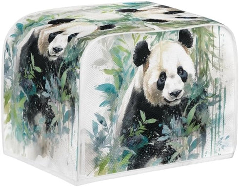 Toaster Cover 2 Slice Watercolor Panda Bamboo Dustproof Bakeware Protector Small Kitchen Appliance Dust Covers with Hang Loop (14x14")2PCS...